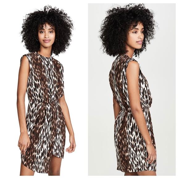 L'AGENCE Cipriana Leopard Print Asymmetrical Silk Dress, Size 0 - Picture 5 of 12